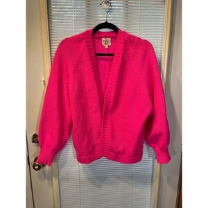 Hippie Rose Pink Knit Cardigan Sweater Women's Size L Balloon Sleeve